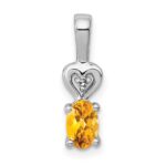 Sterling Silver Rhodium-plated Citrine & Diam. Pendant