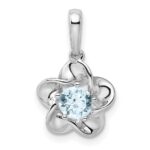 Sterling Silver Rhodium-plated Floral Aquamarine Pendant