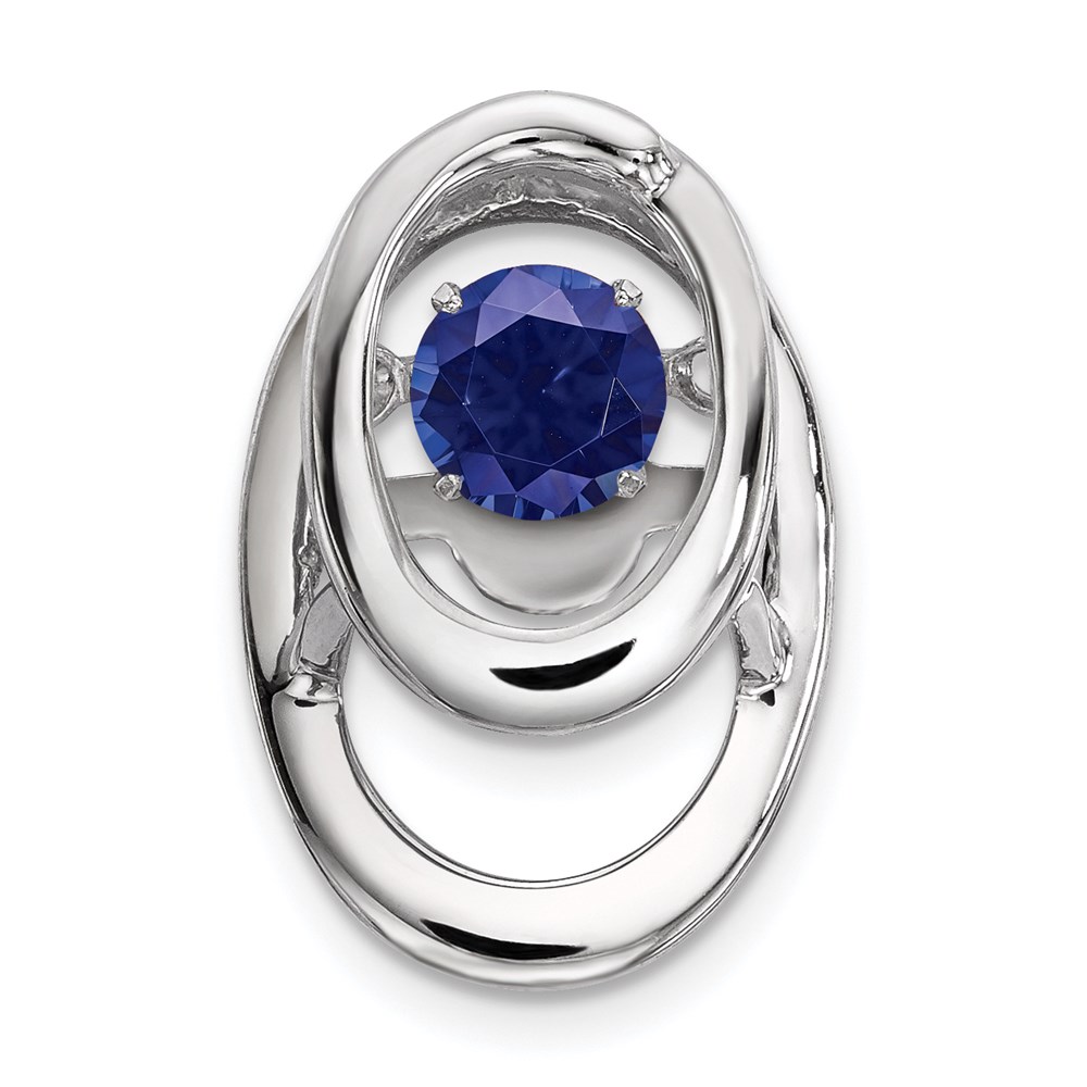 QBPD32SEP.jpg Sterling Silver Rhodium Created Sapphire Birthstone Vibrant Chain Slide - Image 1