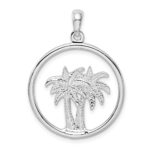 De-Ani Sterling Silver Rhodium-Plated Polished Double Palm Tree Circle Pendant