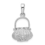 De-Ani Sterling Silver Rhodium-Plated 3D Flower Basket Moveable Handle Pendant - Image 3