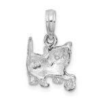 De-Ani Sterling Silver Rhodium-Plated Polished Cat with Ball Pendant - Image 3