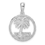 De-Ani Sterling Silver Rhodium-Plated Jamaica with Palm Tree Cut-Out Disc Pendant