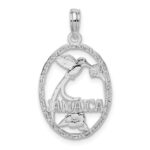 De-Ani Sterling Silver Rhodium-Plated Jamaica Oval Bird and Flower Pendant