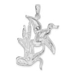 De-Ani Sterling Silver Rhodium-Plated Polished Duck Flying Over Cattails Pendant - Image 4