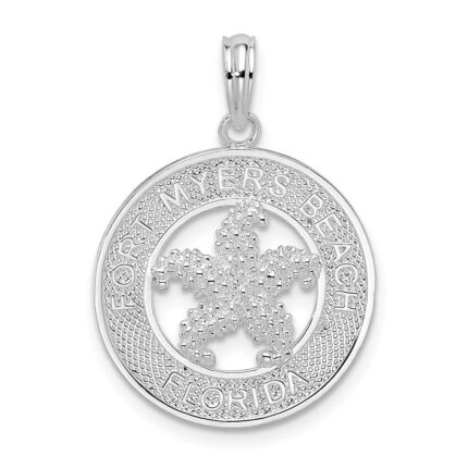 De-Ani Sterling Silver Rhodium-Plated Fort Myers Beach Florida Circle with Starfish Pendant