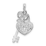 De-Ani Sterling Silver Rhodium-Plated Polished Moveable Key with Heart Lock Pendant - Image 4