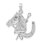 De-Ani Sterling Silver Rhodium-Plated Horse Head with Crop and Horseshoe Pendant - Image 4