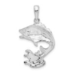 De-Ani Sterling Silver Rhodium-Plated Polished Jumping Bass Fish Pendant - Image 4