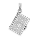 De-Ani Sterling Silver Rhodium-Plated Moveable 3D Spanish Santa Biblia Pendant