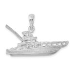 De-Ani Sterling Silver Rhodium-Plated Polished 3D Sportfishing Boat Pendant - Image 4