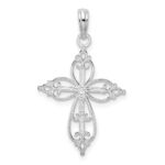 De-Ani Sterling Silver Rhodium-plated Polished Fancy Filigree with Beaded Center Cross Pendant - Image 4