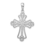 De-Ani Sterling Silver Rhodium-plated Polished Beaded Fleur de Lis Cross Pendant