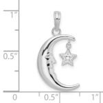 De-Ani Sterling Silver Rhodium-plated Moveable Polished Crescent Moon with Star Pendant - Image 3