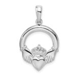 De-Ani Sterling Silver Rhodium-Plated Polished Large Claddagh Circle Pendant