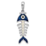 De-Ani Sterling Silver Rhodium-Plated Polished 3D Enameled Fishbone Pendant - Image 3