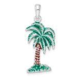 De-Ani Sterling Silver Rhodium-Plated Polished Enameled Palmetto Pendant