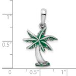 De-Ani Sterling Silver Rhodium-Plated Polished Enameled Palm Tree Pendant - Image 3