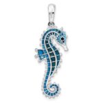 De-Ani Sterling Silver Rhodium-Plated Polished 3D Enameled Blue Seahorse Pendant - Image 4