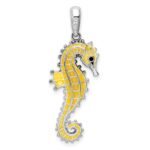 De-Ani Sterling Silver Rhodium-Plated 3D Enameled Yellow Seahorse Pendant - Image 4