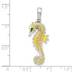 De-Ani Sterling Silver Rhodium-Plated 3D Enameled Yellow Seahorse Pendant - Image 3