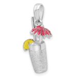 De-Ani Sterling Silver Rhodium-Plated 3D Enameled Cocktail Drink Pendant - Image 5
