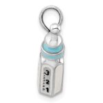 De-Ani Sterling Silver Rhodium-Plated Polished 3D Blue Baby Bottle Pendant - Image 2