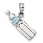 De-Ani Sterling Silver Rhodium-Plated Polished 3D Blue Baby Bottle Pendant - Image 4