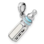 De-Ani Sterling Silver Rhodium-Plated Polished 3D Blue Baby Bottle Pendant - Image 5