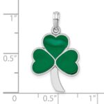 De-Ani Sterling Silver Rhodium-Plated Polished Enameled Shamrock Pendant - Image 3