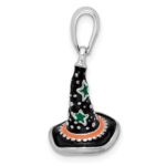De-Ani Sterling Silver Rhodium-Plated Polished 3D Enameled Witch Hat Pendant - Image 2