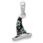 De-Ani Sterling Silver Rhodium-Plated Polished 3D Enameled Witch Hat Pendant - Image 4