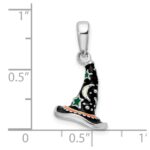 De-Ani Sterling Silver Rhodium-Plated Polished 3D Enameled Witch Hat Pendant - Image 3