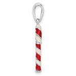 De-Ani Sterling Silver Rhodium-Plated 3D Enameled Candy Cane Pendant - Image 2
