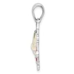 De-Ani Sterling Silver Rhodium-Plated Polished Enameled Bells and Holly Pendant - Image 2