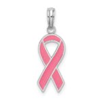 De-Ani Sterling Silver Rhodium-Plated Polished Enameled Pink Ribbon Pendant