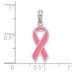 De-Ani Sterling Silver Rhodium-Plated Polished Enameled Pink Ribbon Pendant - Image 3