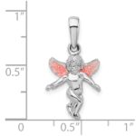 De-Ani Sterling Silver Rhodium-Plated Polished 3D Enameled Angel Pendant - Image 3
