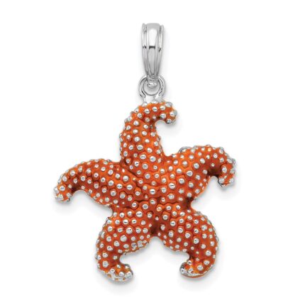 De-Ani Sterling Silver Rhodium-Plated Enameled Orange Starfish Pendant