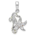 De-Ani Sterling Silver Rhodium-Plated Enameled Starfish and Seahorse Pendant - Image 3