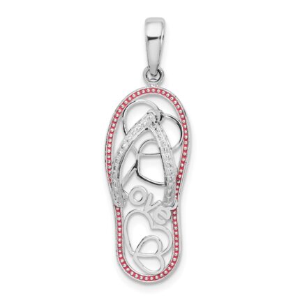 De-Ani Sterling Silver Rhodium-Plated Enameled LOVE Flip-flop Pendant