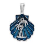 De-Ani Sterling Silver Rhodium-Plated Enameled Blue Shell with Palm Trees Pendant