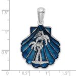 De-Ani Sterling Silver Rhodium-Plated Enameled Blue Shell with Palm Trees Pendant - Image 3