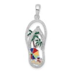 De-Ani Sterling Silver Rhodium-Plated Enameled Beach Scene Flip-flop Pendant