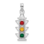 De-Ani Sterling Silver Rhodium-Plated Polished Enameled Traffic Light Pendant
