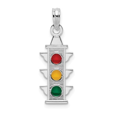 De-Ani Sterling Silver Rhodium-Plated Polished Enameled Traffic Light Pendant