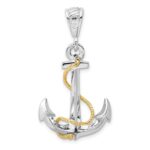 De-Ani Sterling Silver Rhodium-Plated Polished 3D Anchor with 14k Rope Pendant - Image 4