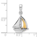 De-Ani Sterling Silver Rhodium-Plated Polished 3D Sailboat with 14k Sail Pendant - Image 3