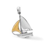 De-Ani Sterling Silver Rhodium-Plated Polished Sailboat with 14k Sail Pendant - Image 5