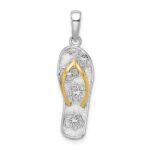 De-Ani Sterling Silver Rhodium-Plated 3D Floral Flip-flop with 14k Straps Pendant